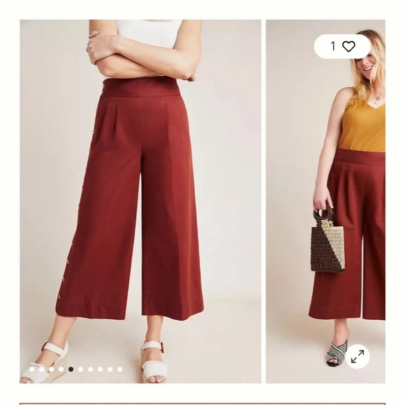 Anthropologie Cotton Linen Side Button Wide Leg Pants Rust XS 2 - Picture 1 of 12